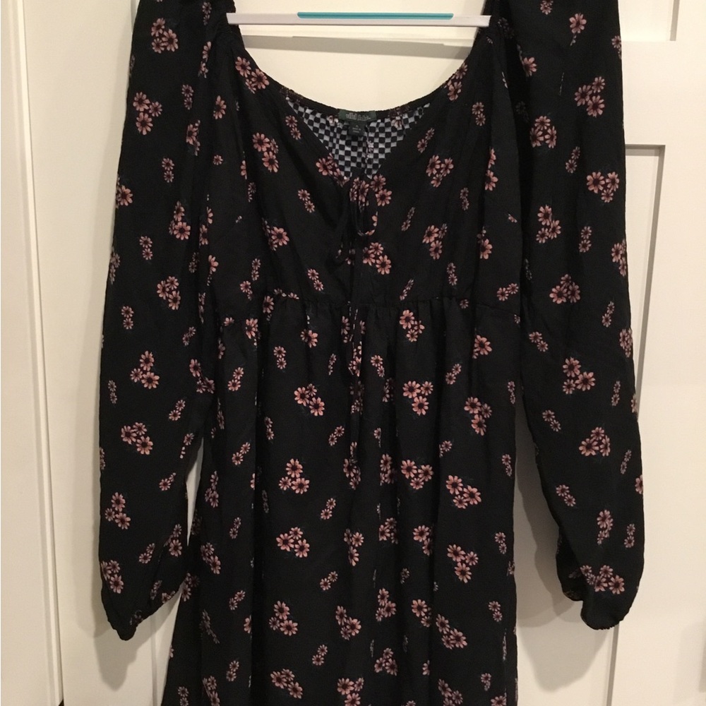 Wild Fable Black Ruched Sundress with Long Bishop Sleeves